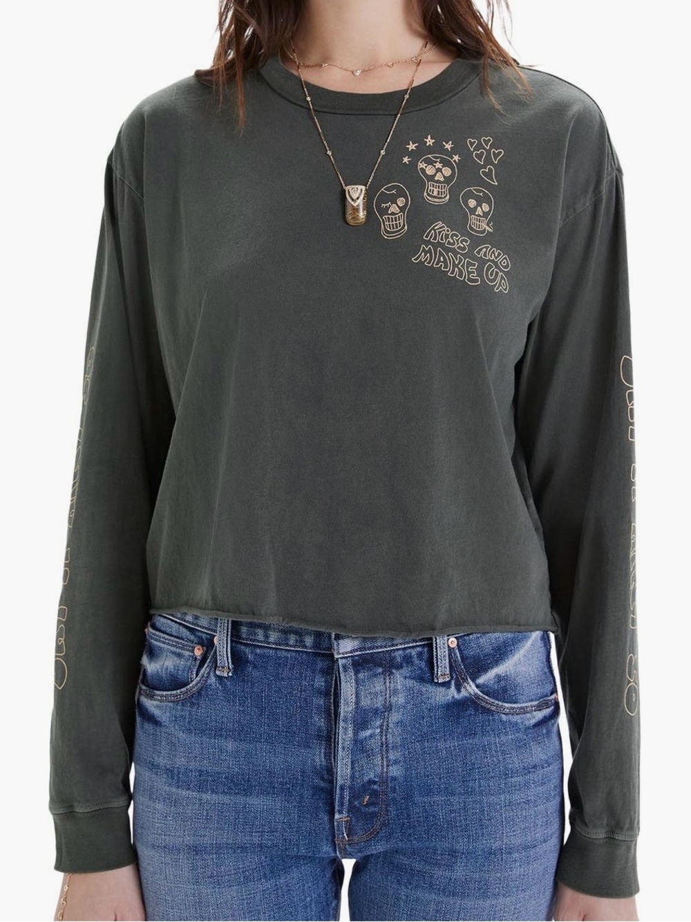 MOTHER The Slouchie KISS and MAKE UP LONG SLEEVE CROPPED